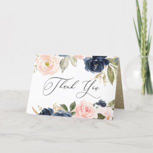 Schöne Blush & Navy Blumenfrühlings Hochzeit Dankeskarte