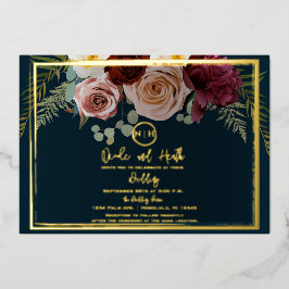 Schöne Blush Pink Burgundy Blumenmarche Hochzeit Folieneinladung