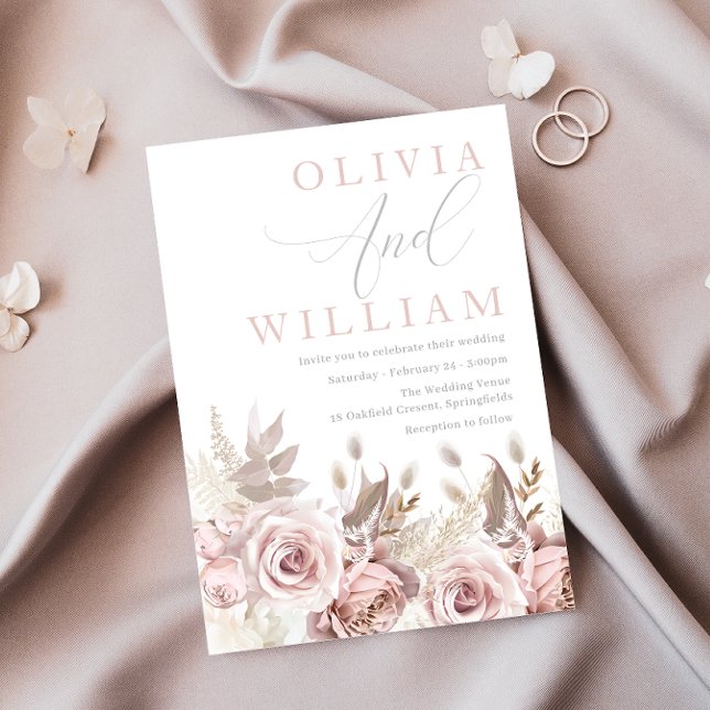 Schöne Blush Pink Dusty Rose Blumenzehen Einladung (Von Creator hochgeladen)