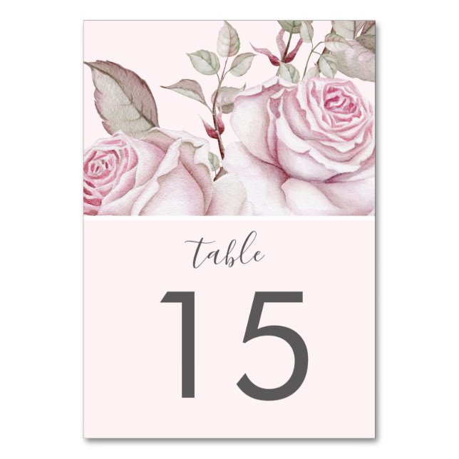 Schöne Blush Pink Roses Wedding Tischnummer (Vorderseite)