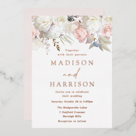 Schöne Blush & White Floral Wedding Rose Gold Folieneinladung