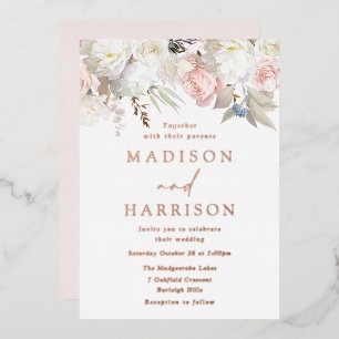 Schöne Blush & White Floral Wedding Rose Gold Folieneinladung