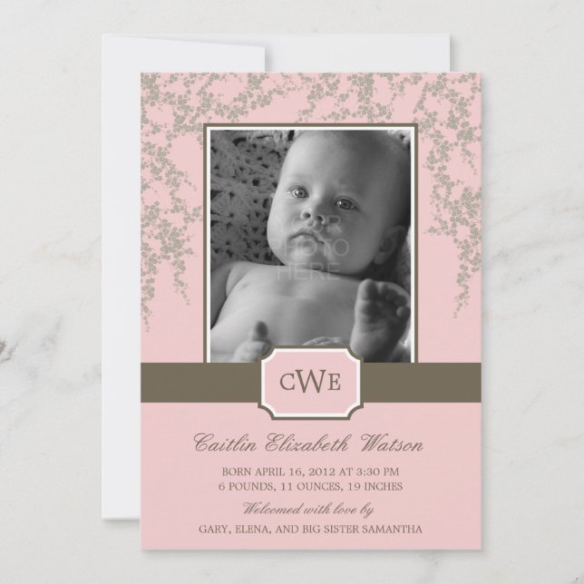 Schöne Blüten Baby Birth Announcement (Pink) Ankündigung (Vorderseite)