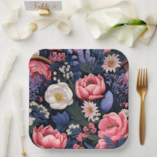 Schöne Blüten, buntes Muster, Pappteller