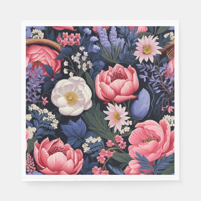 Schöne Blüten, buntes Muster, Serviette (Vorderseite)