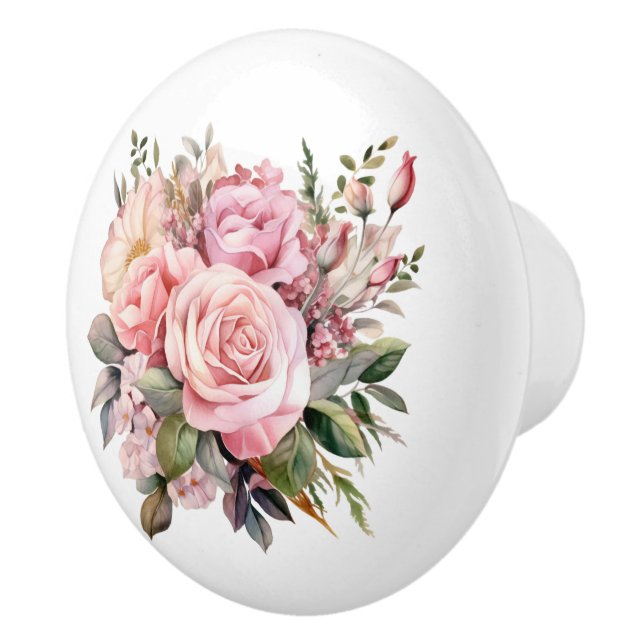 Schöne Blüten von rosa Rosen Keramikknauf (Rechts)