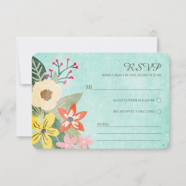 Schöne Blüten Wasserfarbe UAWG / Aqua RSVP Karte (Vorderseite)