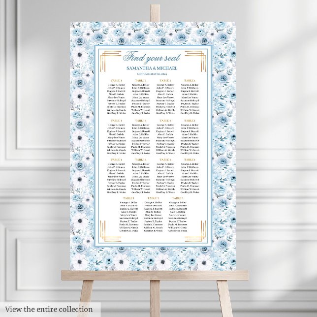Schöne Bohemische Pastel Blue Gold Seekarte Poster (Beautiful Bohemian Pastel Blue Gold Seating Chart

)