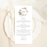 Schöne Boho Botanical Wedding Menu Card Programm<br><div class="desc">Diese hübsche Hochzeitsempfangskarte besticht durch schöne Boho-Botanicals, eine einfache Monogramm und elegante Typografie. Zusammen bilden diese Elemente ein rustikales und dennoch elegantes Hochzeitsmenü, das sich perfekt für eine romantische Hochzeit zu jeder Jahreszeit eignet. Dieses Design koordiniert mit unserer wunderschönen Boho Botanischen Hochzeitssuite. Sehen Sie sich die Kollektion für weitere Artikel...</div>