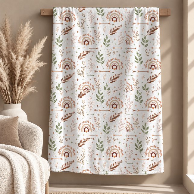 Schöne Boho-Geometrieformen Erdtöne Blanke Fleecedecke (Boho Earthy Geometric Blanket, Beige Ivory Sage Decor, Light Brown Abstract Shapes, Rustic Neutral B)