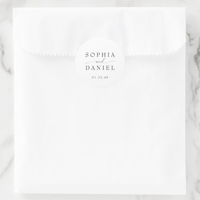 Schöne Boho Minimalistisch Moderne Hochzeit Runder Aufkleber (Tasche)