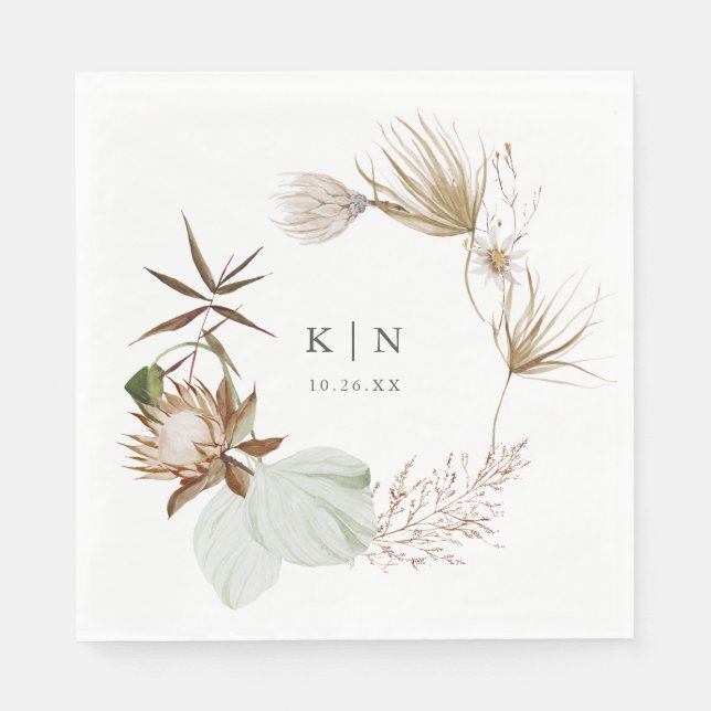 Schöne Boho Minimalistische botanische Hochzeit Serviette (Vorderseite)