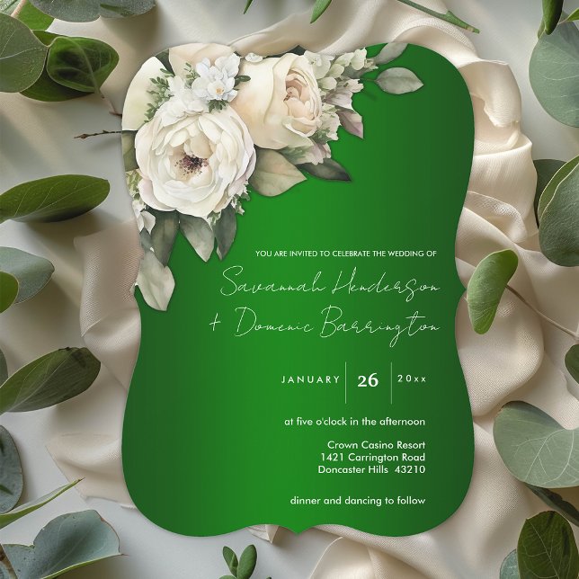 Schöne Boho-Rose auf Smarald Green Wedding Einladung (Von Creator hochgeladen)