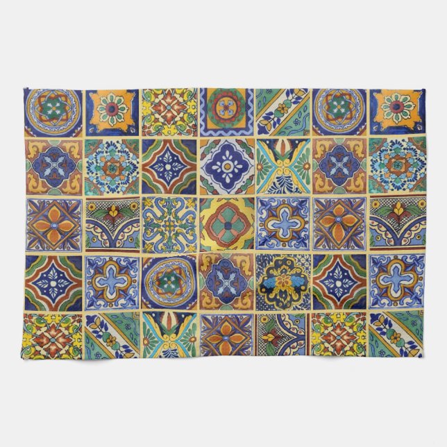 Schöne Boho-Talavera-Fliesen Geschirrtuch (Horizontal)