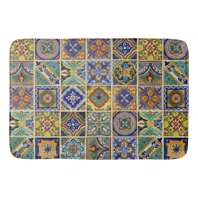 Schöne Boho Talavera Tiles Badematte (Vorderseite)