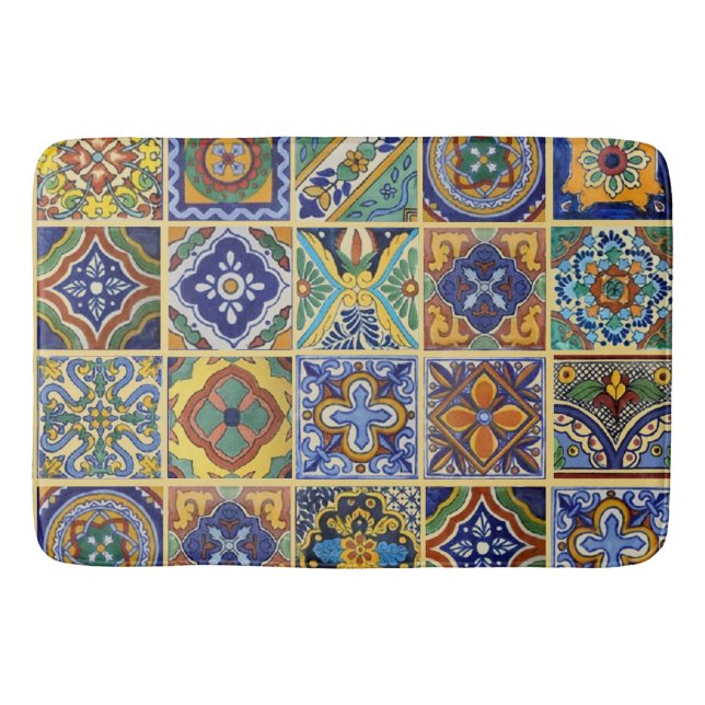 Schöne Boho Talavera Tiles Badematte (Vorderseite)