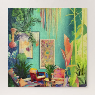 Schöne Boho-Tropenpflanzen Wohnzimmer