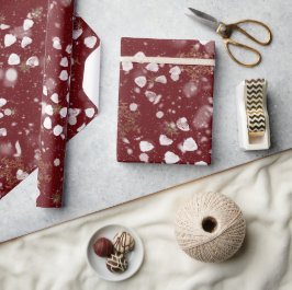 Schöne Bordeaux mit goldenen Schneeflocken Geschenkpapier