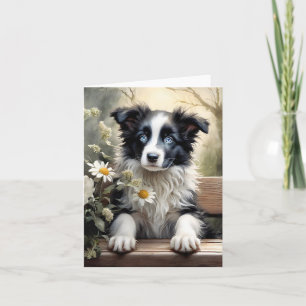 Schöne Border Collie-Hund Blumen Leere Grußkarte Karte