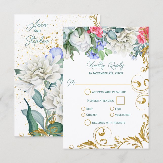 Schöne Botanicale mit Imitate Gold Wirbel UAWG RSVP Karte (Vorne/Hinten)