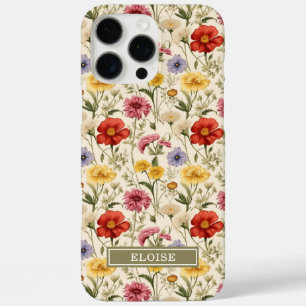 Schöne botanische Aquarell-Wildblumen-Name iPhone 16 Pro Max Hülle