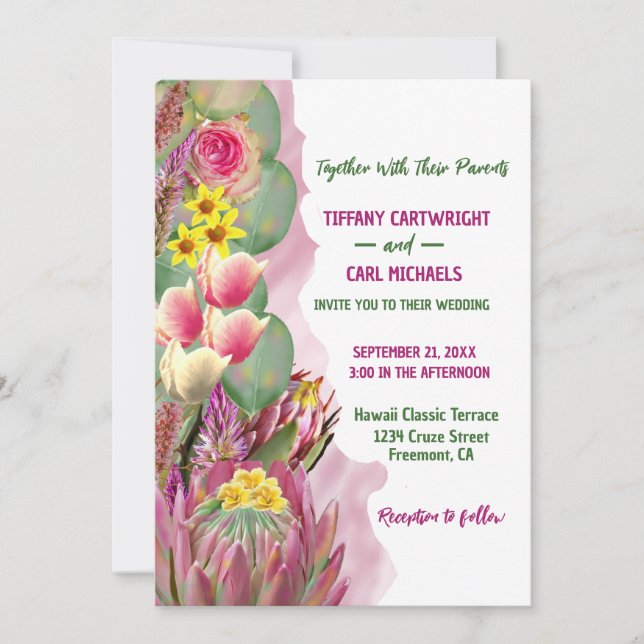 Schöne Botanische Blumenhochzeit Einladung (Vorderseite)