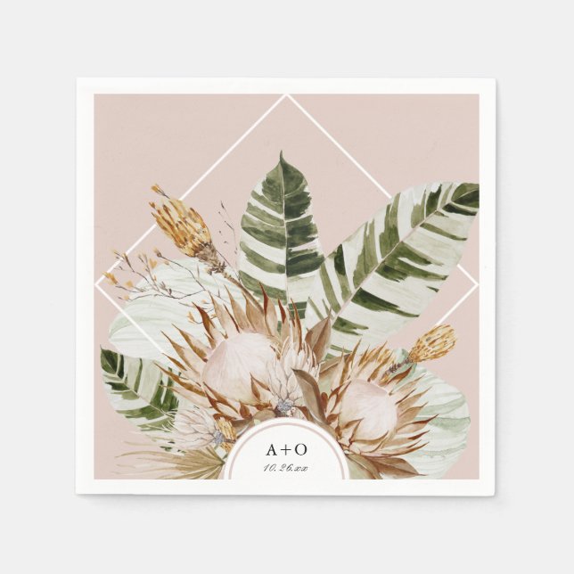 Schöne botanische Geometrische Rahmen Hochzeit Serviette (Vorderseite)
