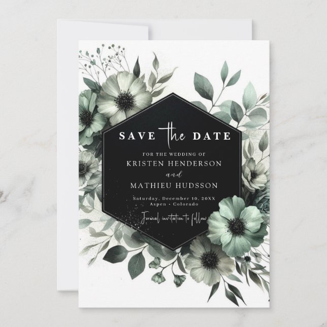 Schöne botanische Minimal Sage Grüne Hochzeit Save The Date (Vorderseite)