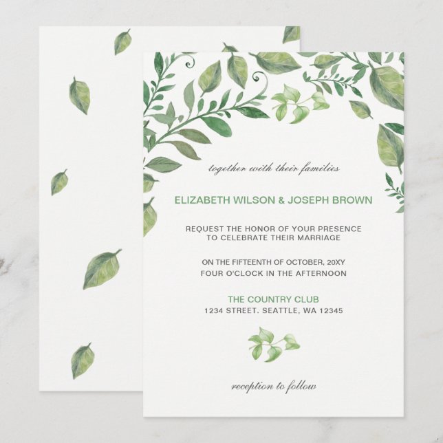 Schöne botanische Vegetation Hochzeit Einladung (Vorne/Hinten)