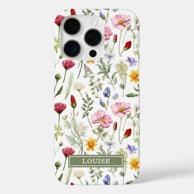 Schöne botanische Wildblumen Name  iPhone 16 Pro Hülle (Rückseite)