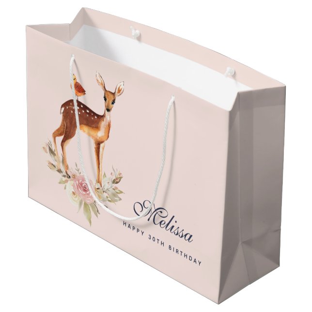 Schöne braune Dose mit weißen Flecken Große Geschenktüte (Rückseite Schrägansicht)