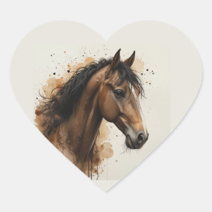 Schöne braune Pferd Tier Kunst Herz-Aufkleber