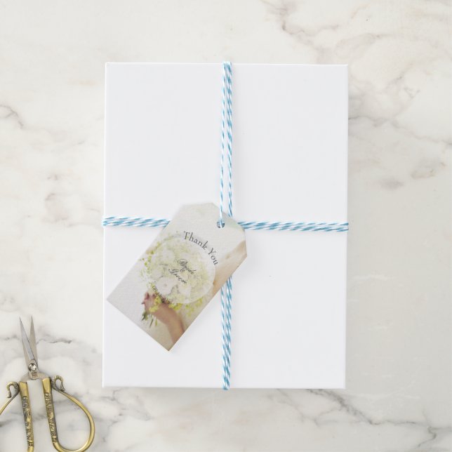 Schöne Braut Blume Bouquet Hochzeit editierbar Geschenkanhänger (Mit Garn)