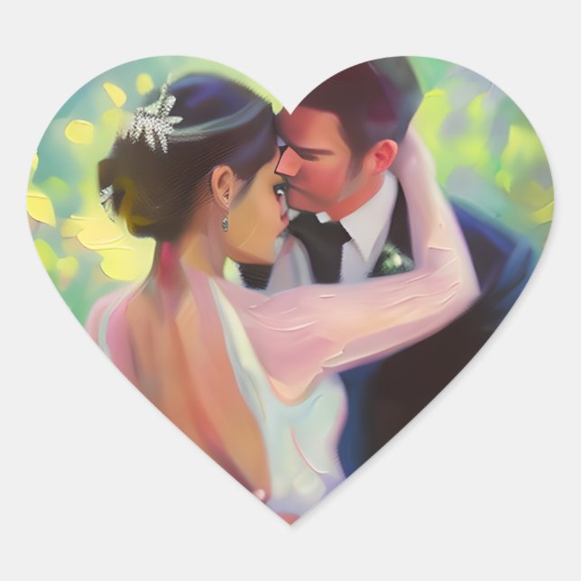 Schöne Braut und Hochzeit Herz-Aufkleber (Vorderseite)