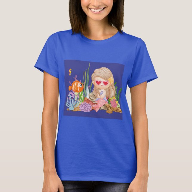 Schöne BRUNET HAIR Meerjungfrau T-Shirt (Vorderseite)
