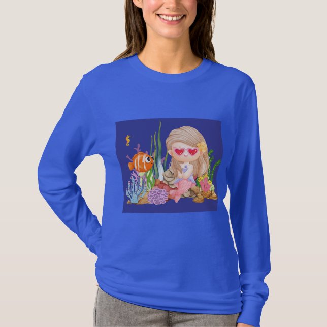 Schöne BRUNET HAIR Meerjungfrau T-Shirt (Vorderseite)