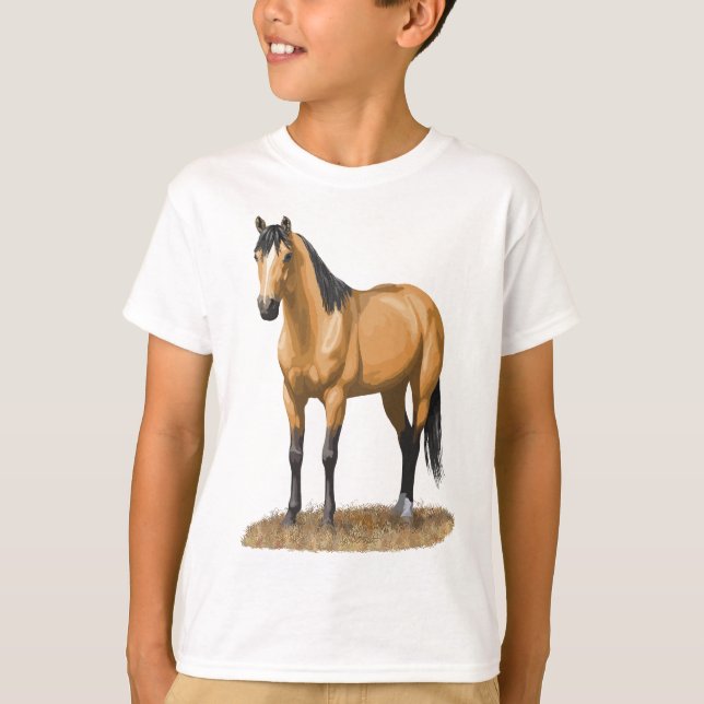 Schöne Buckskin Duft Quarter Horse Stallion Hors T-Shirt (Vorderseite)