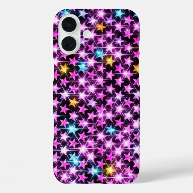schöne bunt lila glänzende Sterne iPhone 16 Plus Hülle (Rückseite)