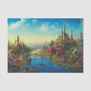 Schöne Bunte Fantasy-Welt und Schlösser Seidenpapier