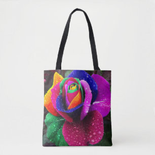 Schöne bunte Regenbogen-Rose Tasche