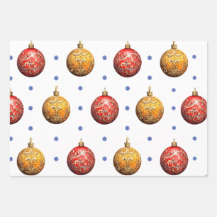 Schöne bunte Weihnachtsschmuck auf Weiß Geschenkpapier Set