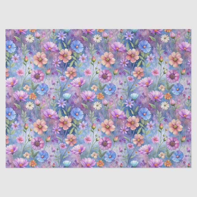Schöne Bunte Wildblumen Muster Decoupage Seidenpapier (Vorderseite)