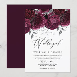 Schöne Burgund-Rose Elegante Hochzeit Einladung