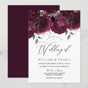 Schöne Burgund-Rose Elegante Hochzeit Einladung