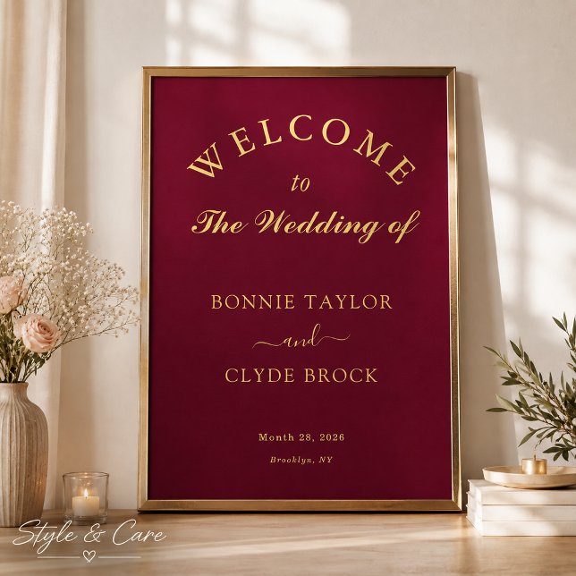 Schöne Burgunder-Hochzeitspräsentationsposter Poster (Beautiful Burgundy Wedding Presentation Poster)