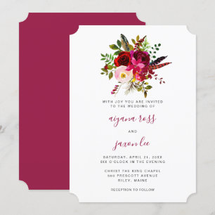 Schöne Burgundy Floral Bouquet Wedding Einladung