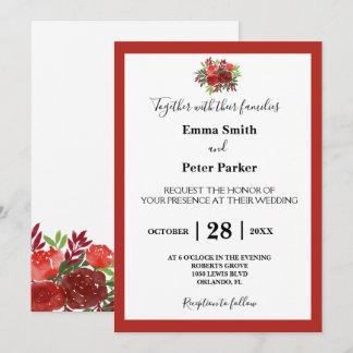 Schöne Burgundy Floral Bouquet Wedding Einladung