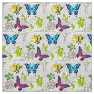 Schöne Butterflies Bienen Foliage Vivid Muster Stoff