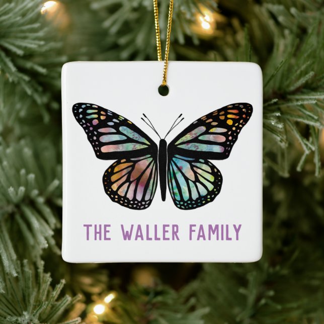 Schöne Butterfly-Aquarellfarben machen IT-Familie  Keramikornament (Baum)
