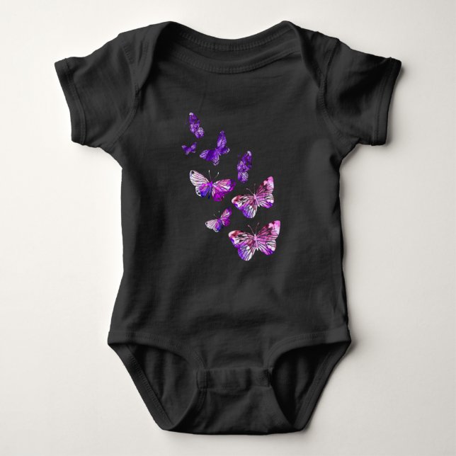 Schöne Butterfly Girls Lila Schmetterlinge Baby Strampler (Vorderseite)